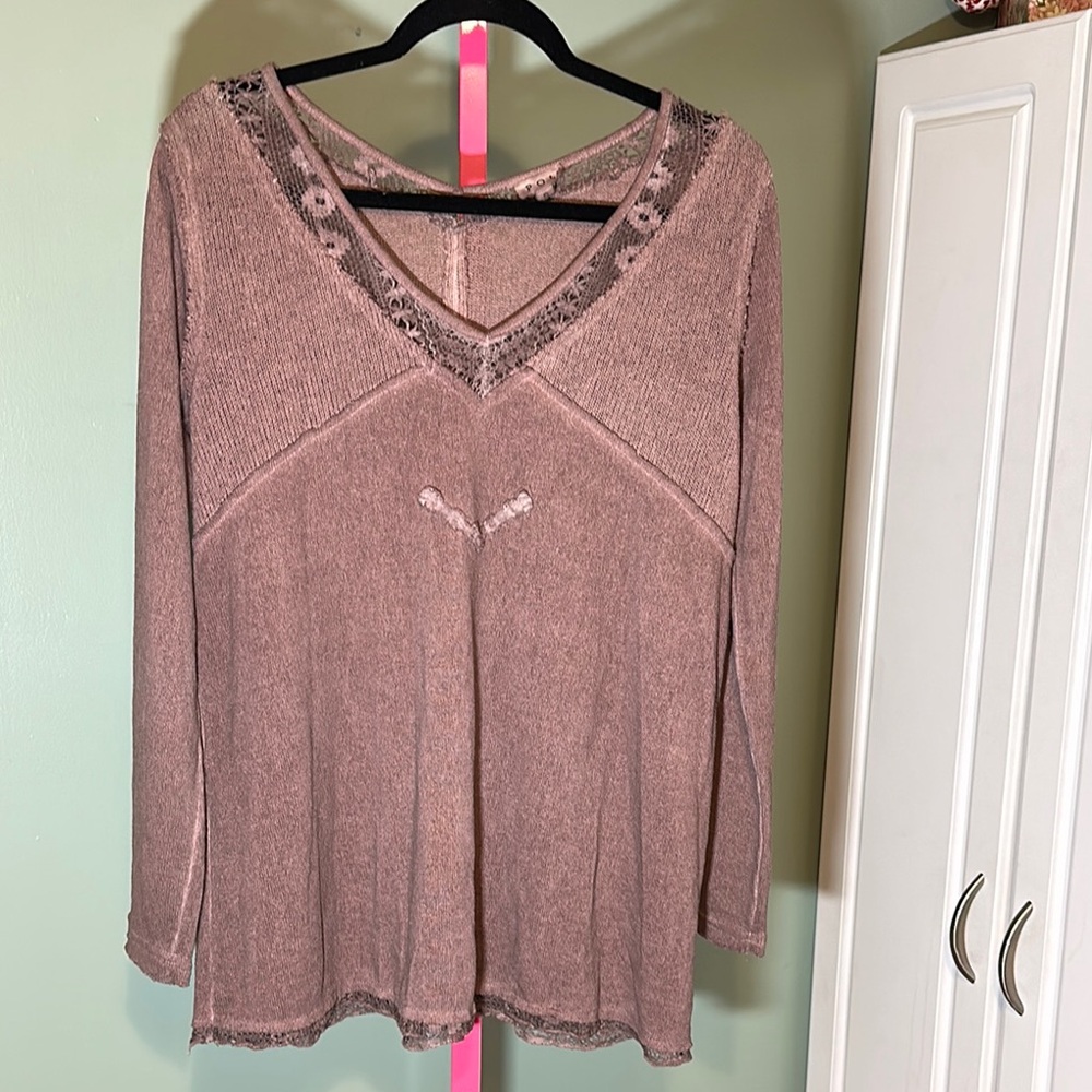 POL Pink Long Sleeve Embellished Blouse